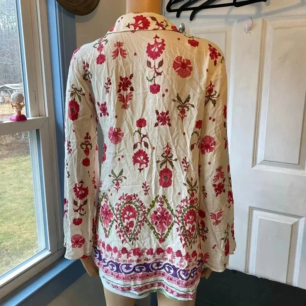 Zara Boho Floral Summer Beach Button Up Shirt Women Size XS